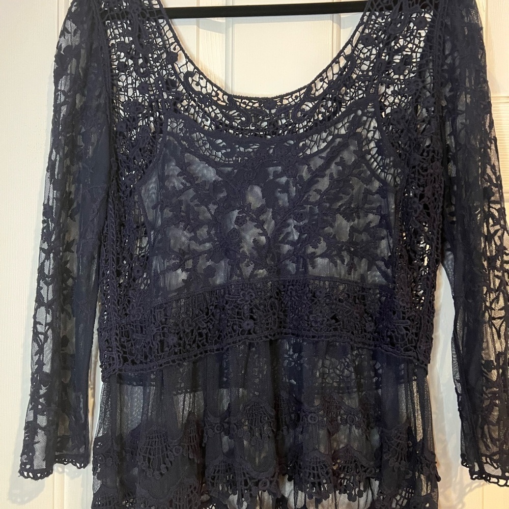 Express Navy Lace Women's Top - Picture 6 of 6